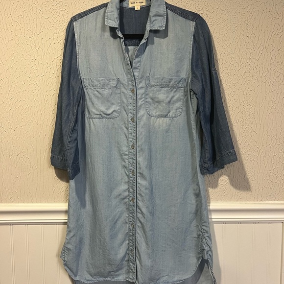 Cloth & Stone Anthropologie two toned Chambray Shirt Dress NO TIE size small - Picture 3 of 15